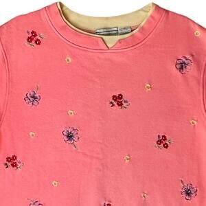 90s Floral Embroidered Sweatshirt XL‎ Grandma Cottagecore Cozy Country Pink VTG